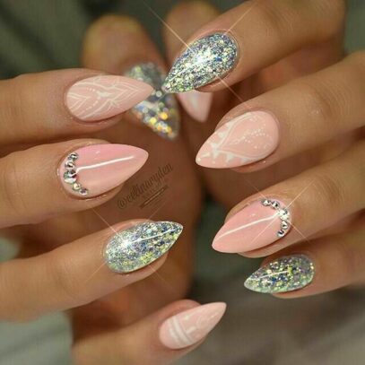 Almond Glitter Nails