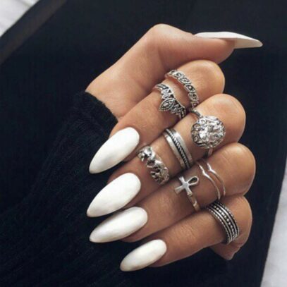 Almond White Nails