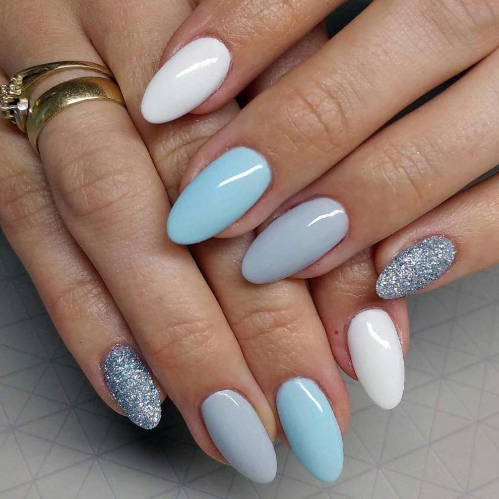 Baby Blue And White Nails