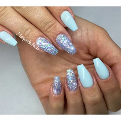 Baby Blue Glitter Nails