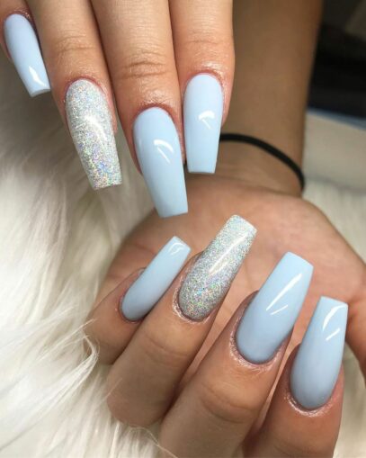 Baby Blue Glitter Nails