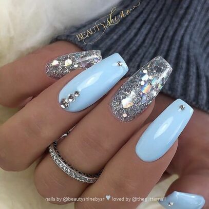 Baby Blue Glitter Nails