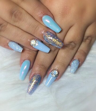 Baby Blue Glitter Nails