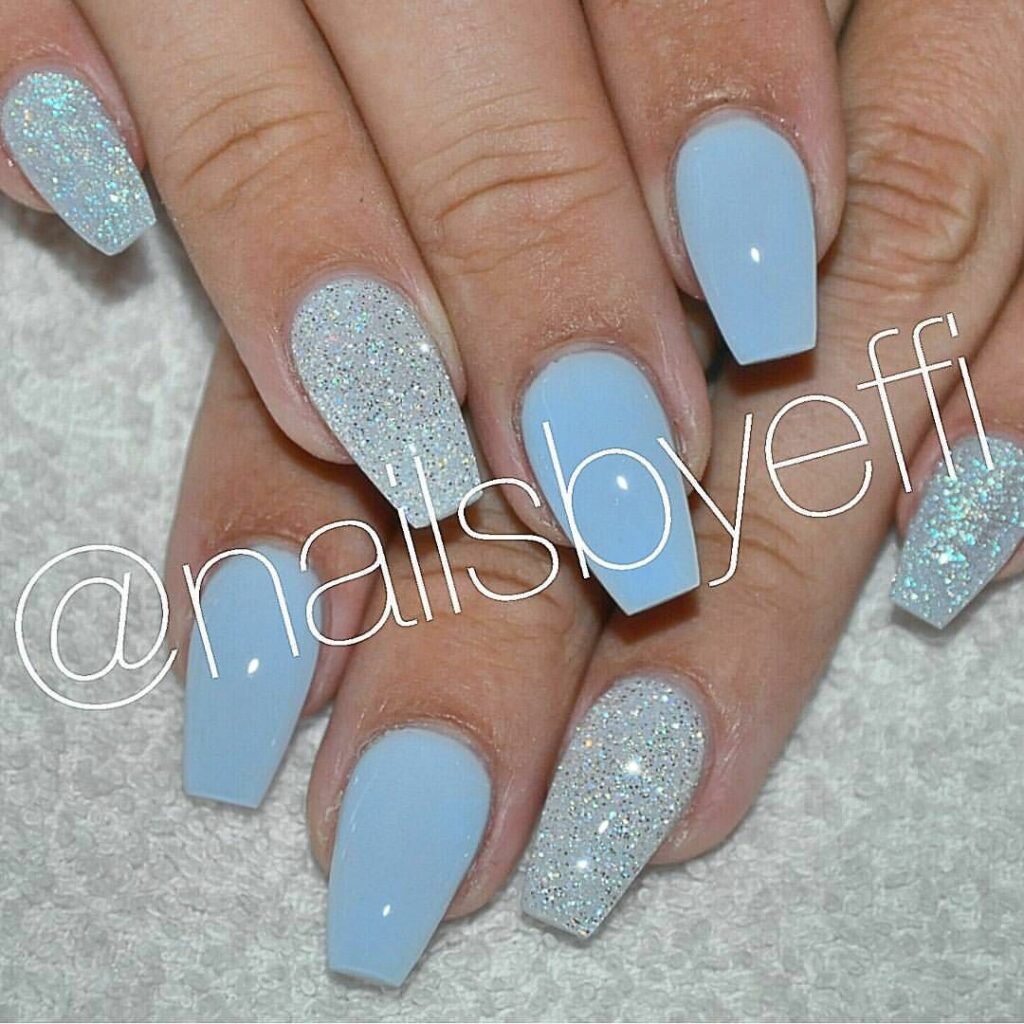 Baby Blue Glitter Nails