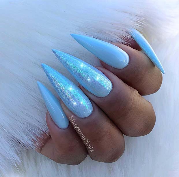 Baby Blue Glitter Nails