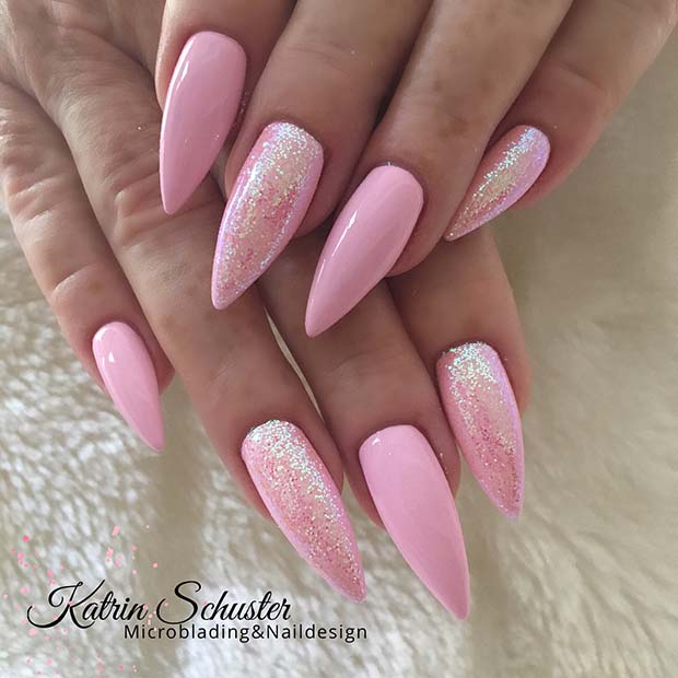 Baby Pink Glitter Nails