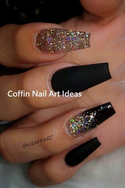 Black And Gold Glitter Nails