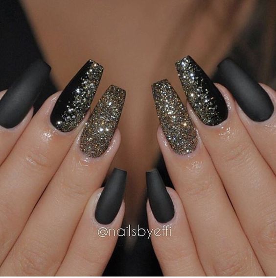 Black And Gold Glitter Nails