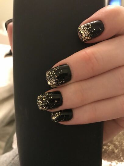 Black And Gold Glitter Nails