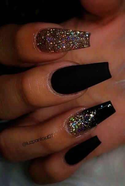 Black And Gold Glitter Nails