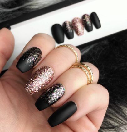 Black And Gold Glitter Nails