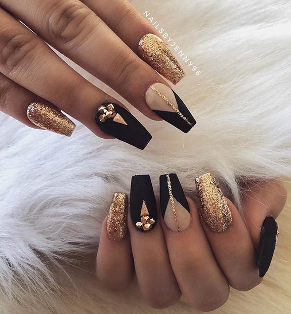 Black And Gold Prom Nails