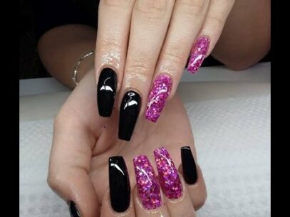 Black And Pink Glitter Nails
