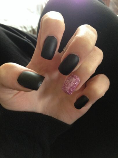 Black And Pink Glitter Nails
