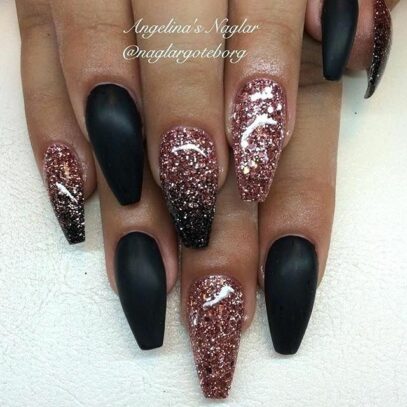 Black And Pink Glitter Nails