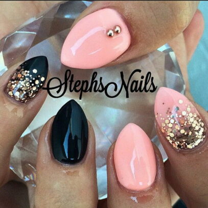 Black And Pink Glitter Nails