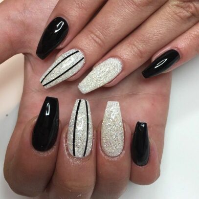 Black And White Glitter Nails