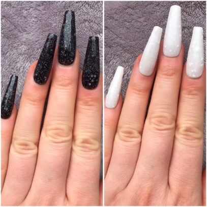 Black And White Glitter Nails
