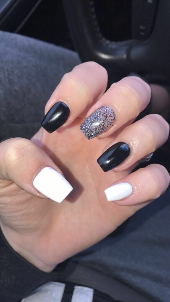 Black And White Glitter Nails