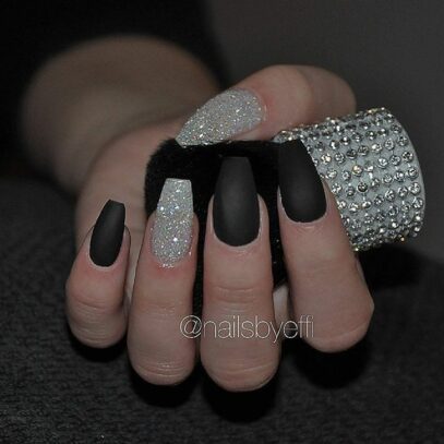 Black And White Glitter Nails