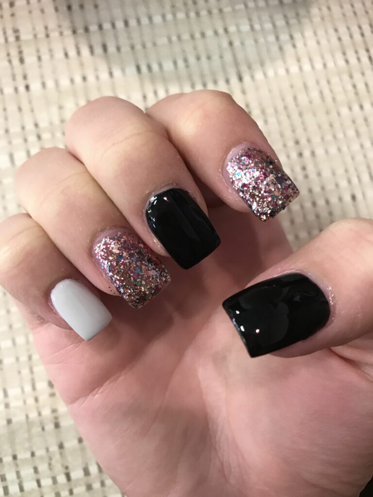 Black And White Glitter Nails