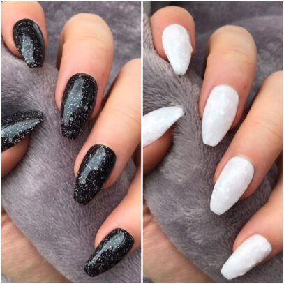 Black And White Glitter Nails