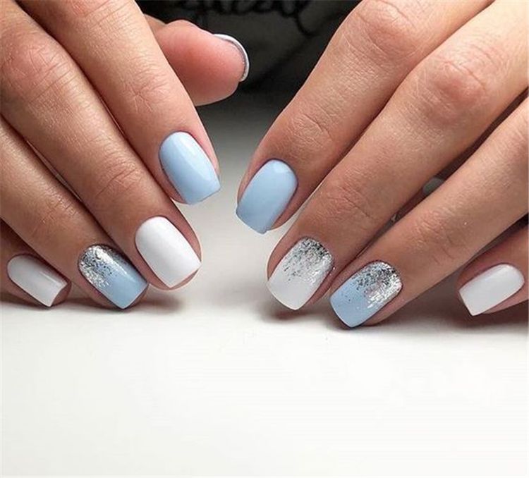 Blue And White Nails