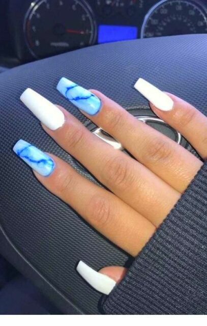Blue And White Nails