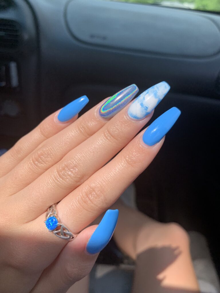 Blue And White Nails