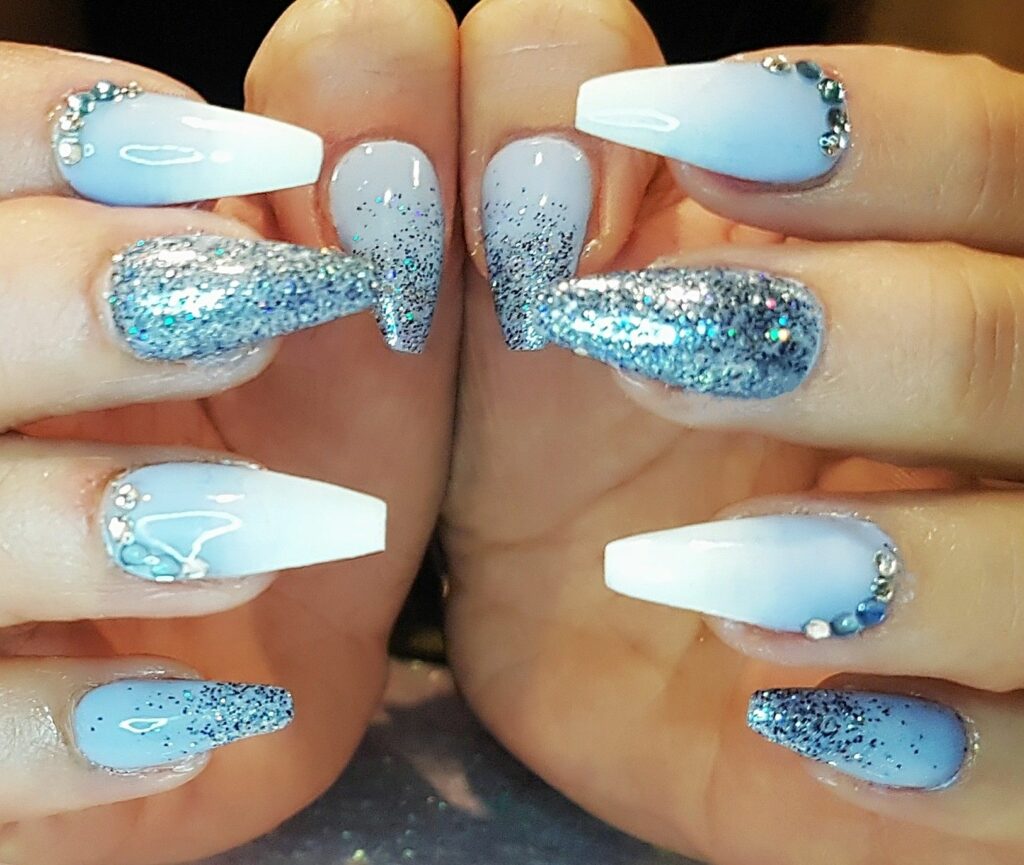 Blue And White Ombre Nails