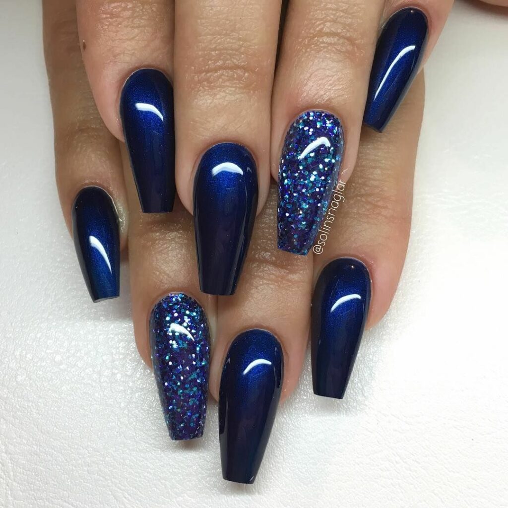 Blue Glitter Nails