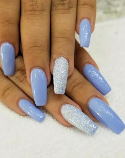 Blue Glitter Nails