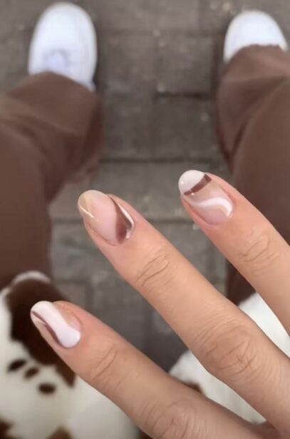 Brown And White Nails