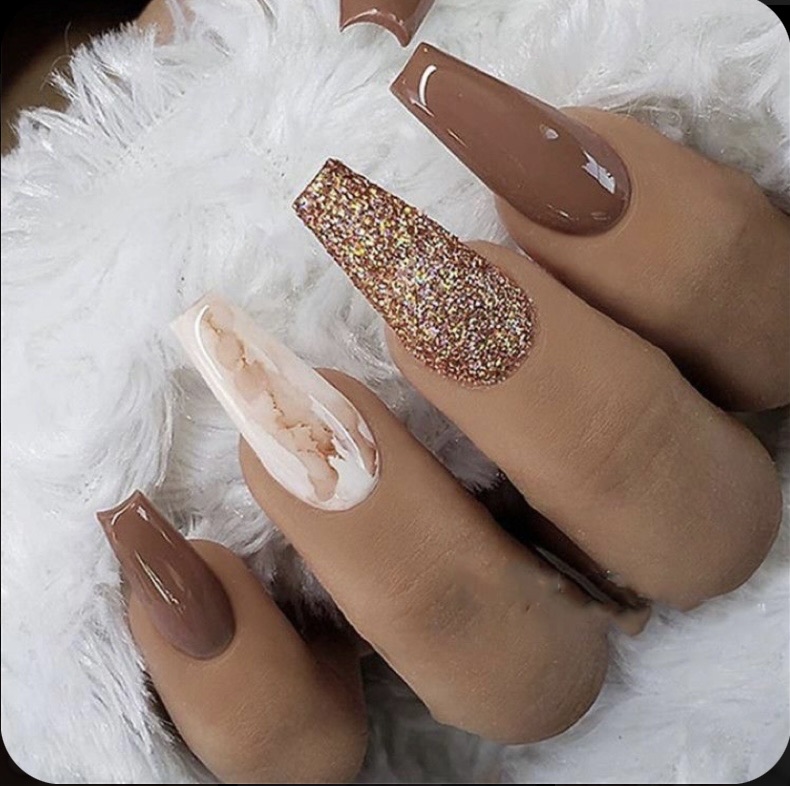 Brown And White Nails