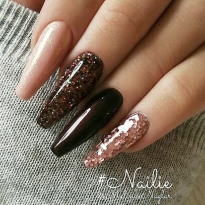 Brown Glitter Nails