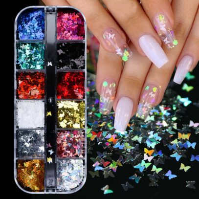 Butterfly Glitter Nails