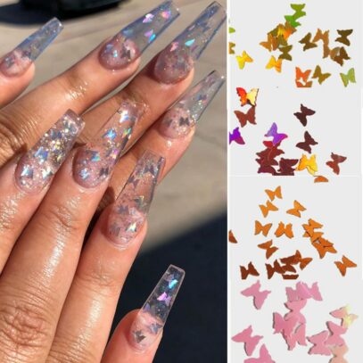 Butterfly Glitter Nails