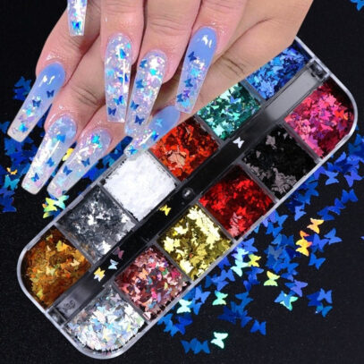 Butterfly Glitter Nails