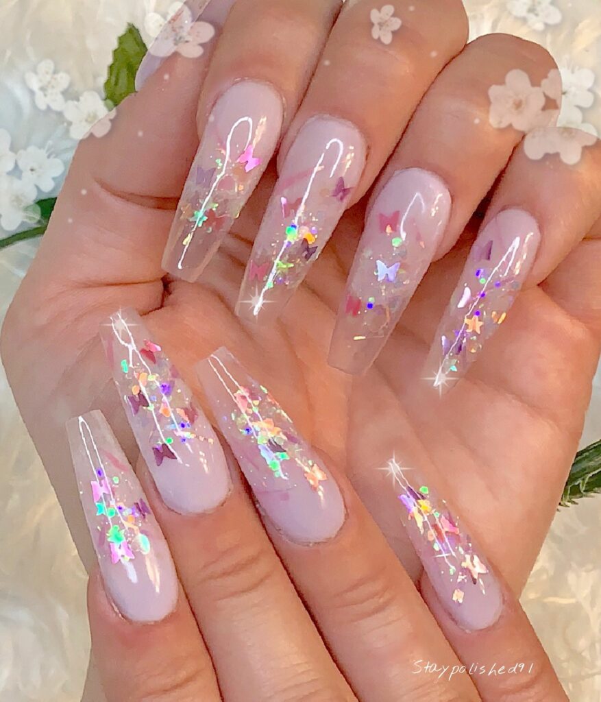 Butterfly Glitter Nails