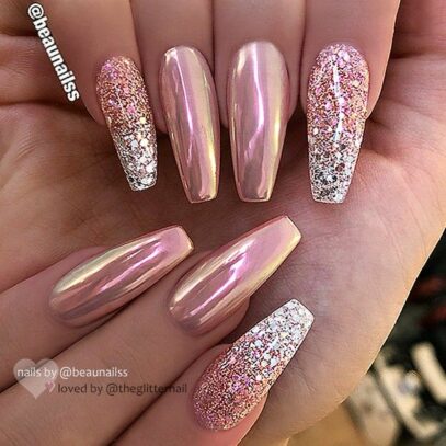 Chrome And Glitter Nails
