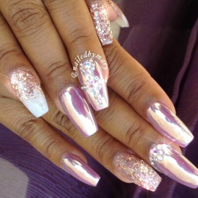 Chrome And Glitter Nails