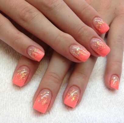 Coral Glitter Nails