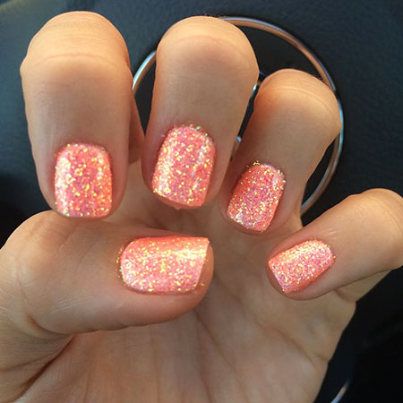 Coral Glitter Nails