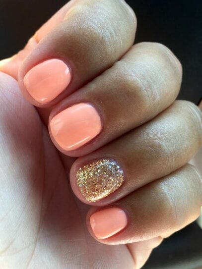 Coral Glitter Nails