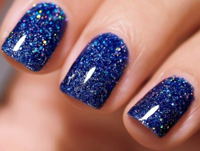 Dark Blue Glitter Nails