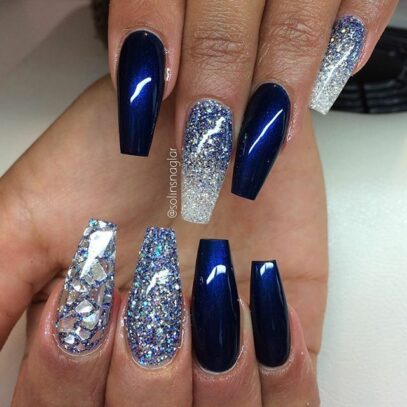 Dark Blue Glitter Nails
