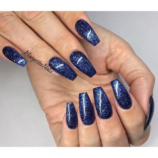 Dark Blue Glitter Nails