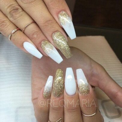 Gold And White Nails