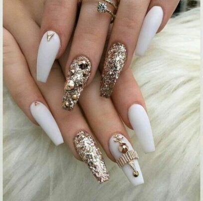 Gold And White Nails