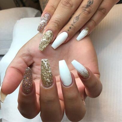 Gold And White Nails